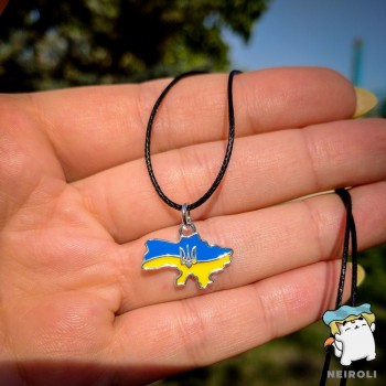Кулон "Карта України з Тризубом на шнурку". 14*20 мм. Гіпоалергенний сплав 